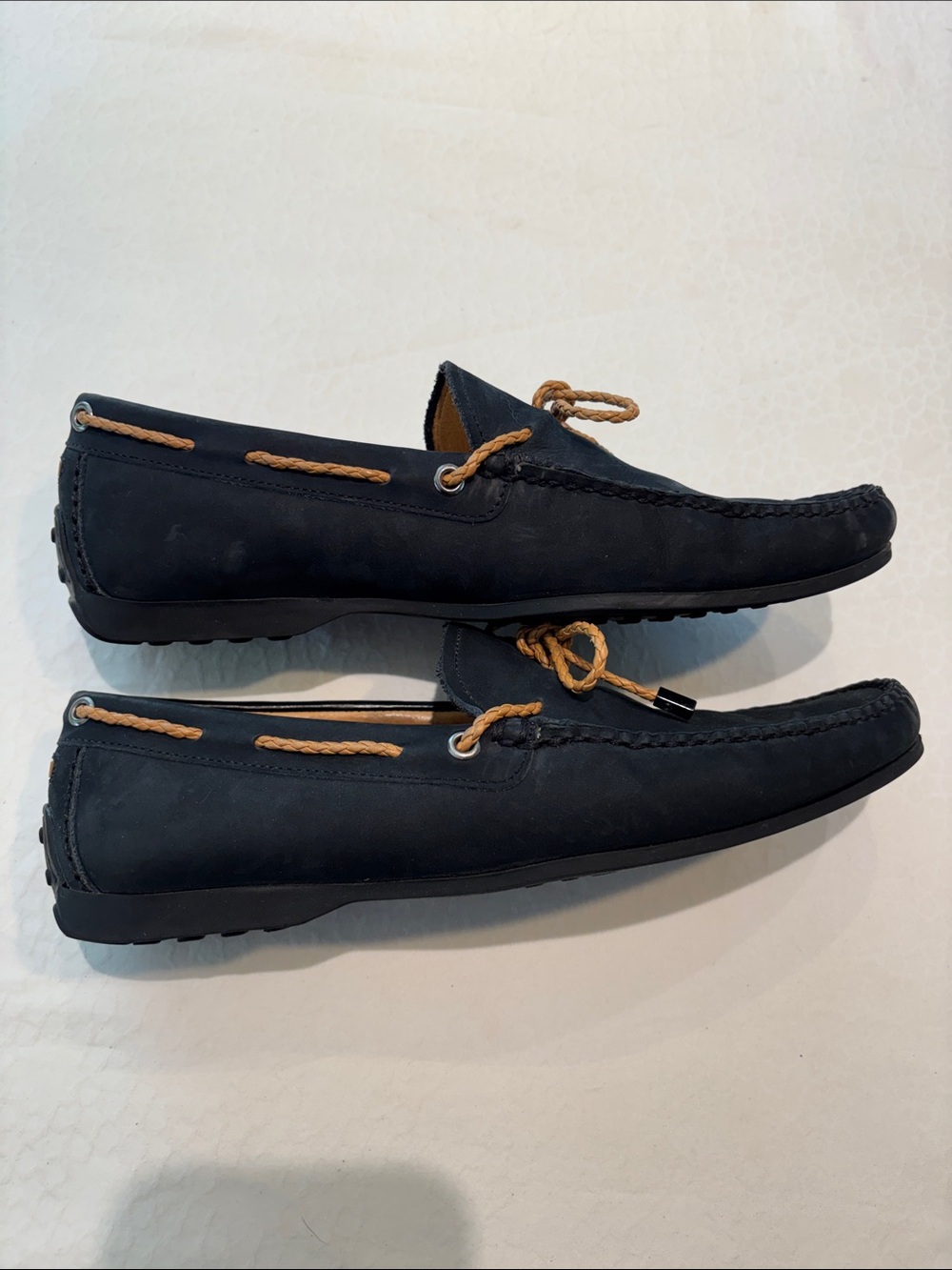 Peter Millar Navy Suede Driving Loafers with Tan Rope Laces - Picture 2 of 9